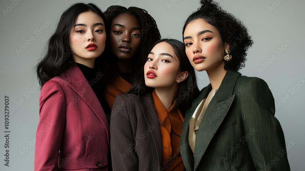 diverse backgrounds stands together, each wearing stylish outfits that reflect their unique personalities. diverse backgrounds stands together, each wearing stylish outfits that reflect their unique personalities.
