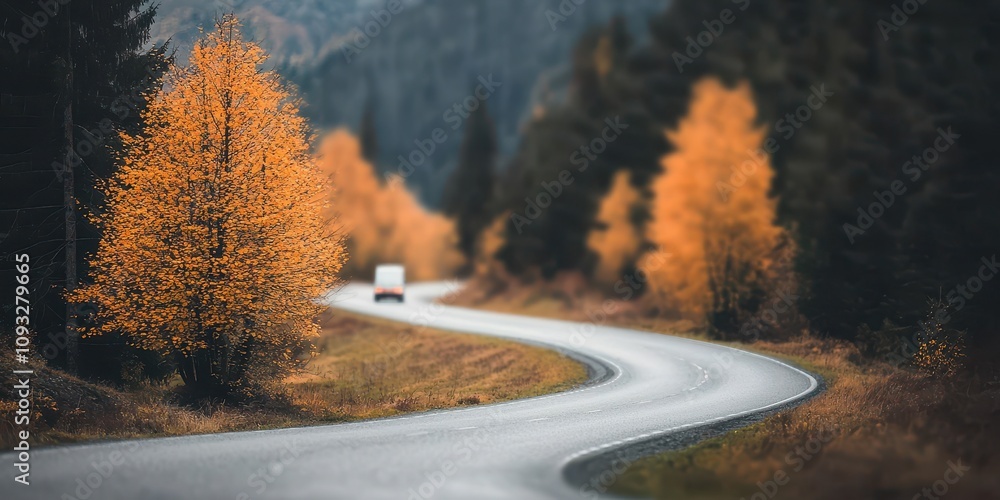 A winding road through autumn trees, showcasing vibrant foliage and tranquil scenery. A winding road through autumn trees, showcasing vibrant foliage and tranquil scenery.