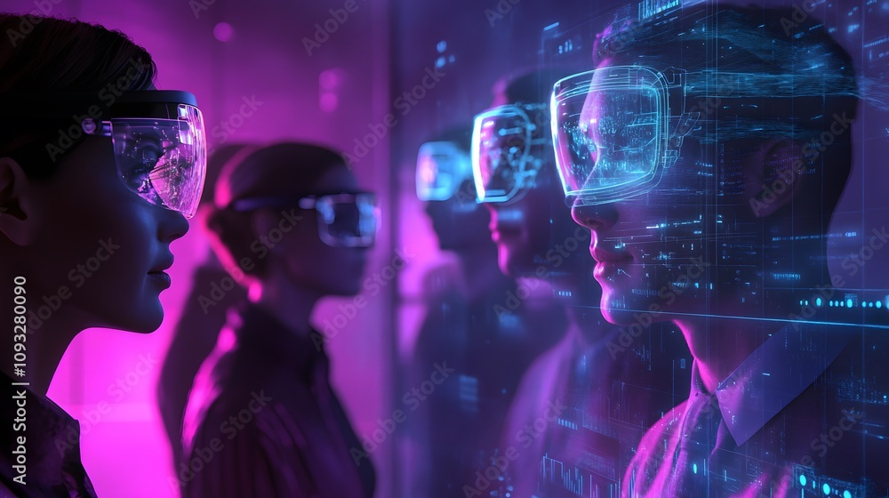 A collaborative team session using wearable AR glasses to manage 3D glowing virtual meeting tools and 2D communication threads. 4k resolution, Cinematic Scene A collaborative team session using wearable AR glasses to manage 3D glowing virtual meeting tools and 2D communication threads. 4k resolution, Cinematic Scene