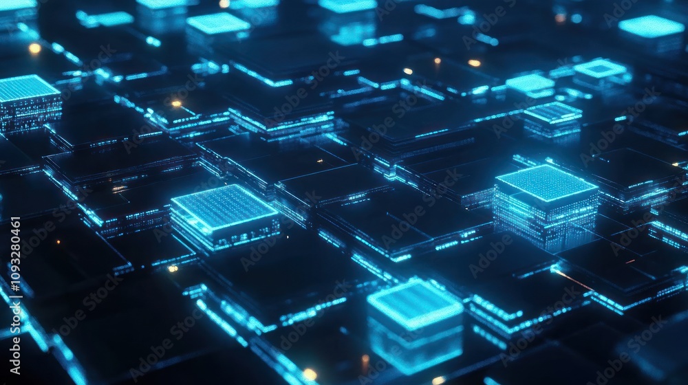 Obraz premium Abstract futuristic glowing blue digital circuit board.