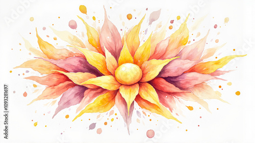 Yellow and pink watercolor flower burst with delicate textures and splashes