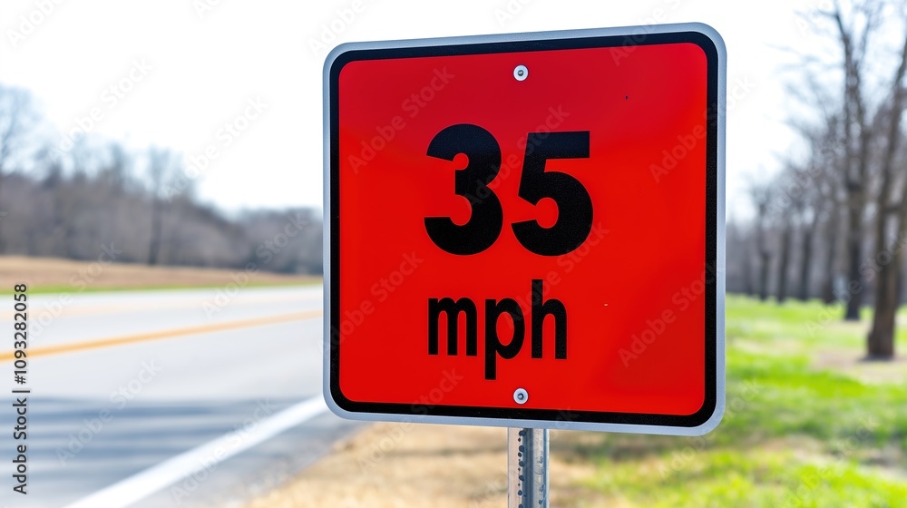 Speed limit sign displaying 35 mph on a rural road, emphasizing the importance of adhering to traffic regulations for safety and compliance. Speed limit sign displaying 35 mph on a rural road, emphasizing the importance of adhering to traffic regulations for safety and compliance.