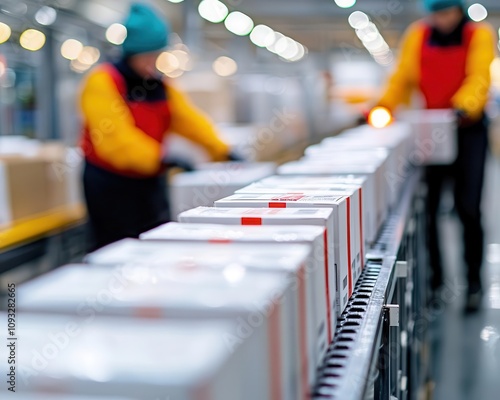 Wallpaper Mural Factory packaging area with rows of frozen meals being boxed for distribution Torontodigital.ca