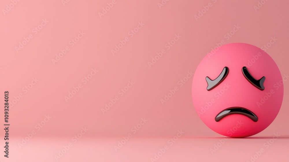 A sad pink emoticon rests against a soft pink background, expressing feelings of disappointment or sorrow. A sad pink emoticon rests against a soft pink background, expressing feelings of disappointment or sorrow.