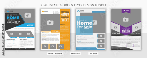 Real estate modern creative fresh clean trending home for sale price discount best deal house sell stock out realtor concept unique a4 print ready brochure pamphlet customizable kitchen gym bedroom.
