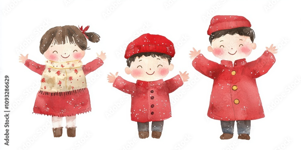 Joyful children in winter attire spreading happiness and cheer. Joyful children in winter attire spreading happiness and cheer.