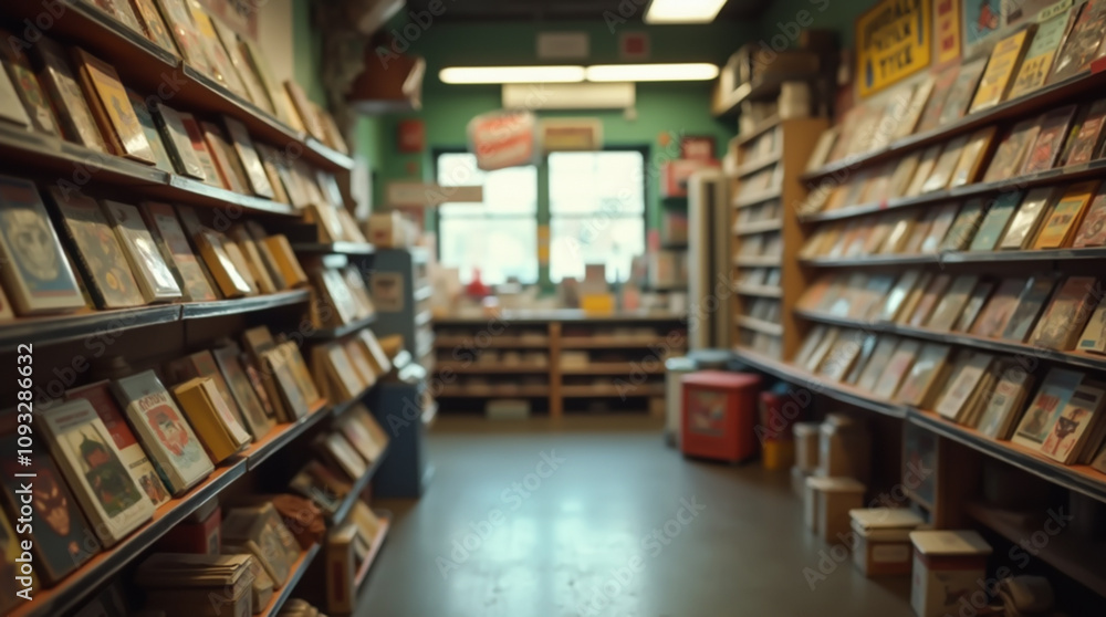Old bookstore with a warm atmosphere and wooden shelves, blurred image Old bookstore with a warm atmosphere and wooden shelves, blurred image