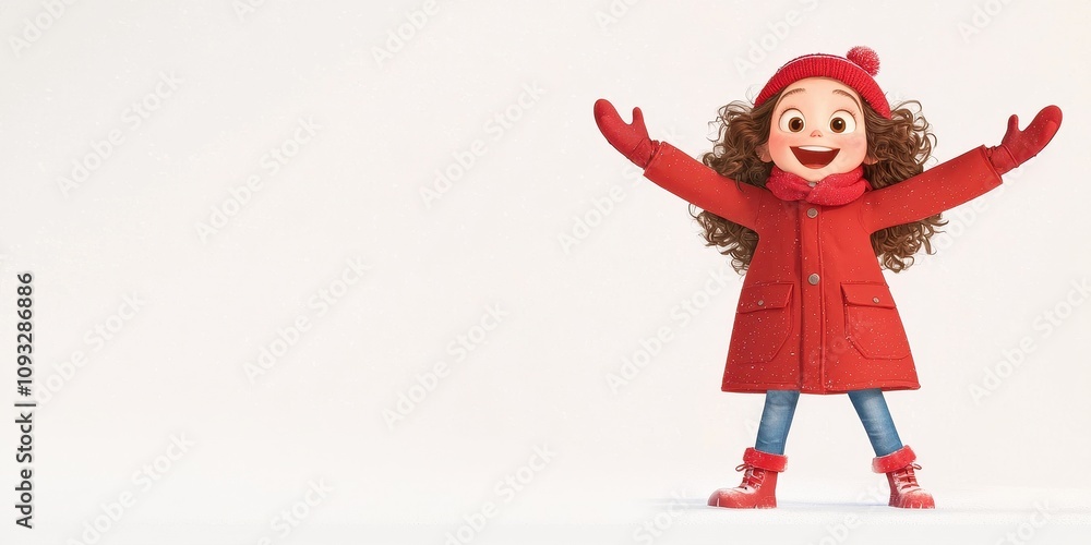 Joyful girl in a red coat expresses happiness during a winter day. Joyful girl in a red coat expresses happiness during a winter day.