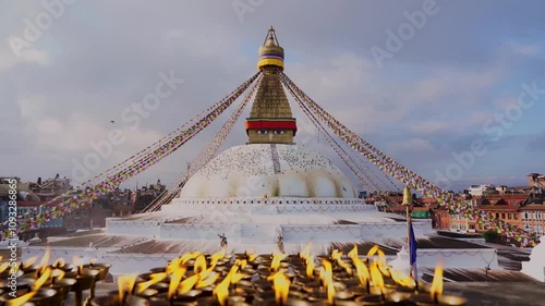 Landscape view of Boudhanath Stupa in Kathmandu, Nepal. photo