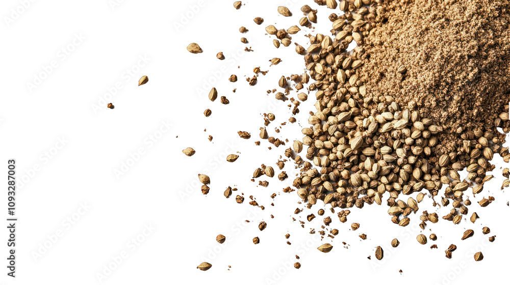 Cardamom powder carefully placed on a clean white backdrop. Cardamom powder carefully placed on a clean white backdrop.