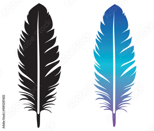 Cartoon feather isolated on white background, Feather silhouette icon