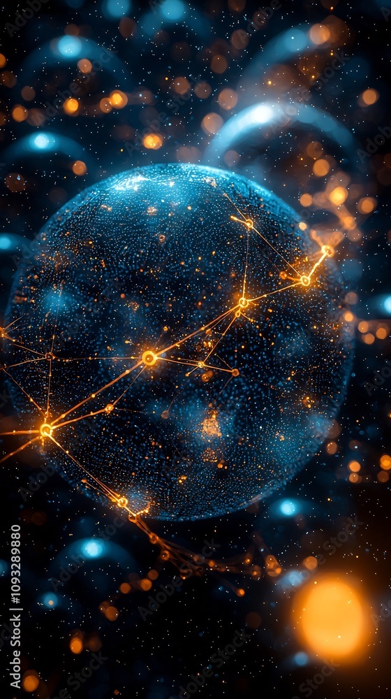 Obraz premium Futuristic Holographic Globe with Quantum Data Streams Connecting Continents in Clean White Space
