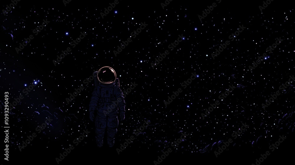 Fototapeta premium Astronaut Standing Alone in a Vast Starry Universe, Contemplating the Infinite Galaxies and Celestial Bodies Surrounding Them in a Dreamlike Space Scene