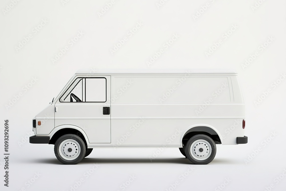 White delivery van on a clean background, side view White delivery van on a clean background, side view