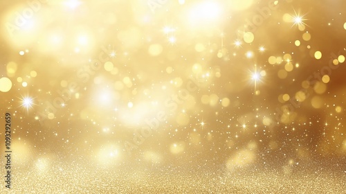 Abstract golden background with bokeh effect and shining defocused glitters. Festive gold texture for Christmas, New Year, birthday, celebration, greeting, victory, success, magic party.
