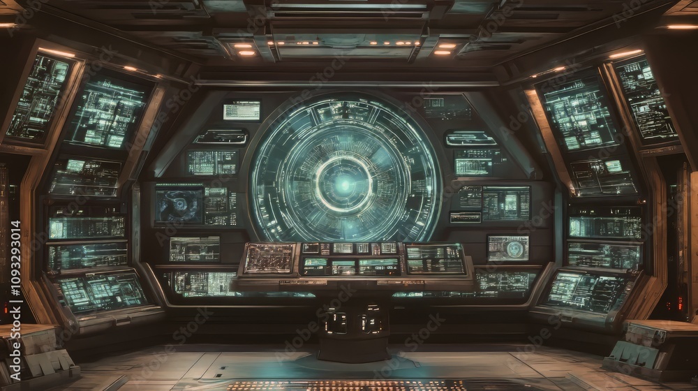 Obraz premium Futuristic Control Panel in a Spaceship Bridge