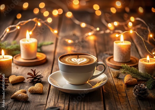 Wallpaper Mural Romantic Low Light Coffee Scene for Valentine's Day with Heart-Shaped Coffee Art and Cozy Ambiance Torontodigital.ca