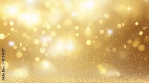 Abstract golden background with bokeh effect and shining defocused glitters. Festive gold texture for Christmas, New Year, birthday, celebration, greeting, victory, success, magic party. photo