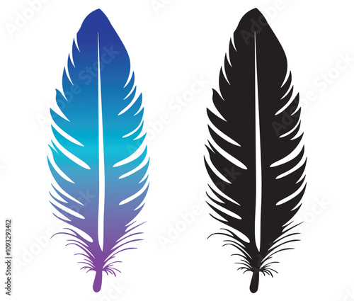 Cartoon feather isolated on white background, Feather silhouette icon