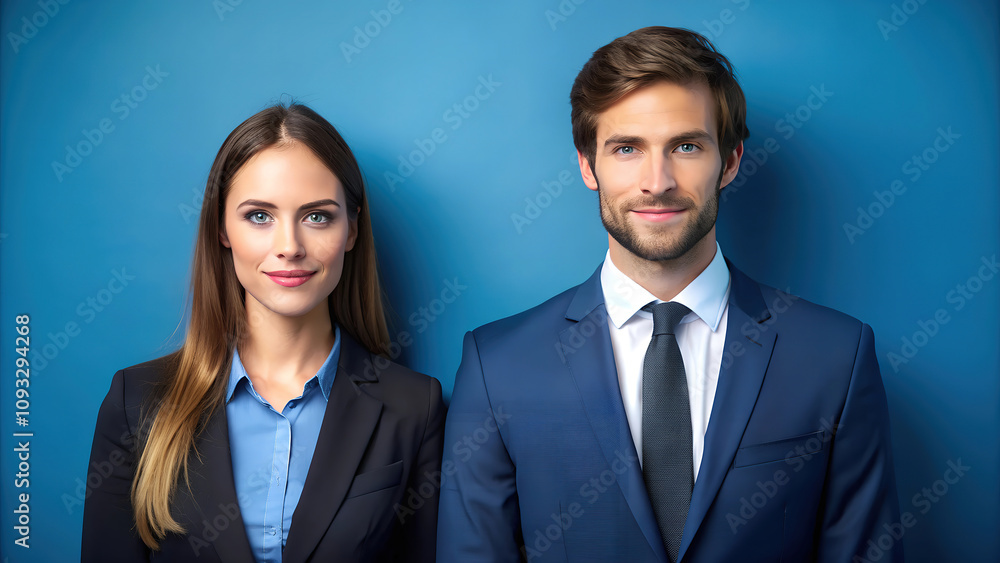 portrait of confident business partners on blue background portrait of confident business partners on blue background