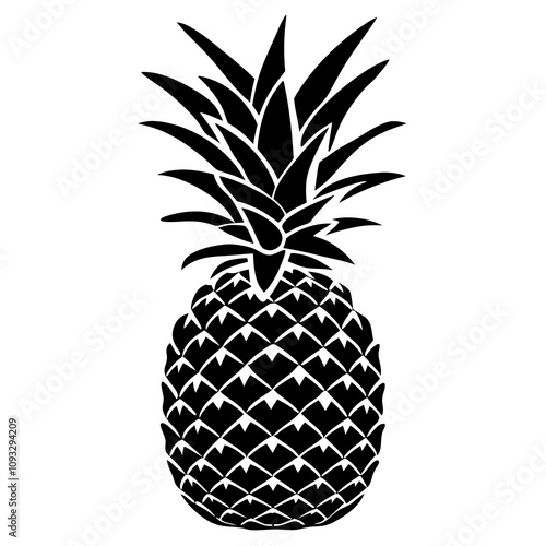 Vector black silhouette of a pineapple isolated on a white background.