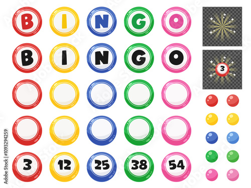 かわいいビンゴゲームのボールのイラスト素材セット