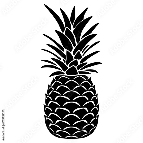 Vector black silhouette of a pineapple isolated on a white background.