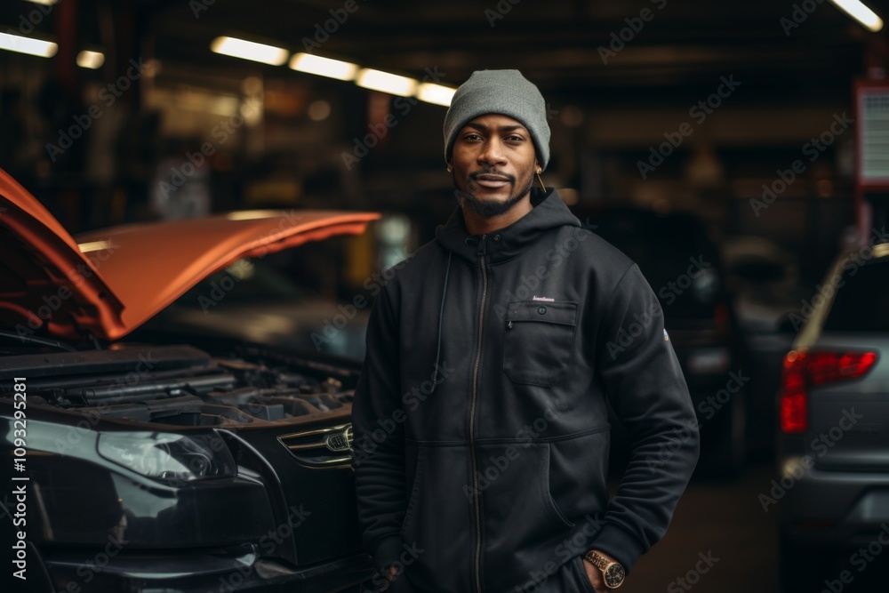 Smiling portrait of a middle aged car mechanic Smiling portrait of a middle aged car mechanic
