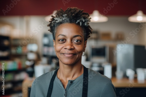 Portrait of a middle aged African American female cashier