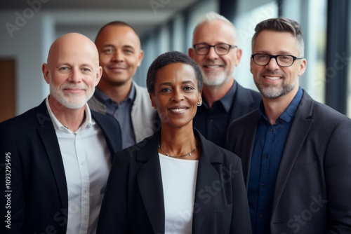 Group portrait of a middle aged business people team in office