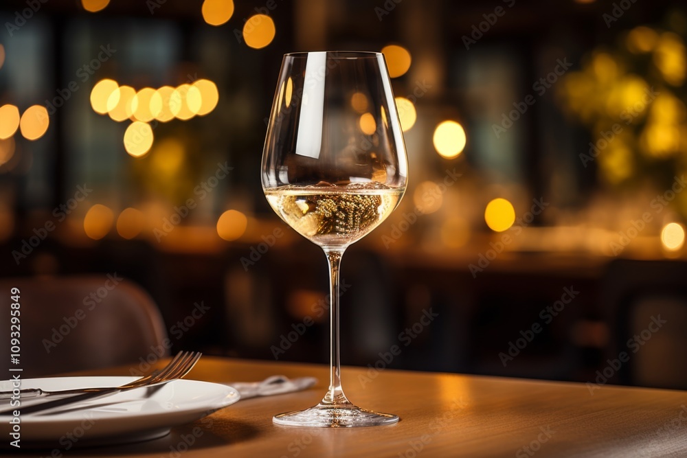 Elegant white glass wine on table Elegant white glass wine on table