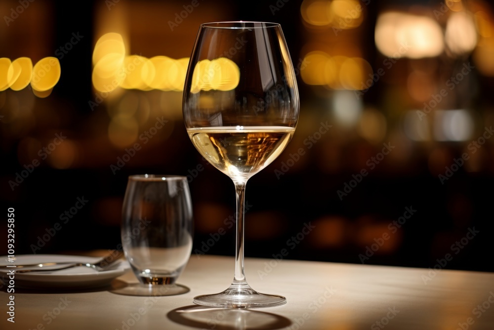 Elegant white glass wine on table Elegant white glass wine on table