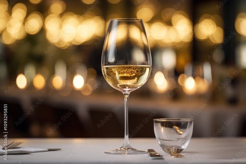 Elegant white glass wine on table Elegant white glass wine on table