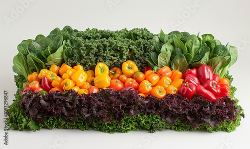 This artistic representation of the USA showcases a map made entirely of fresh vegetables. Leafy greens form the coasts, while colorful peppers symbolize the heartland, promoting healthy living photo