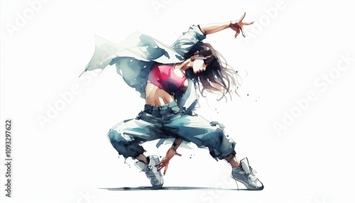 woman performing Krump dance in watercolor illustration with loose and fluid forms photo