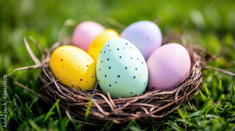 Colorful Easter Eggs Nestled In Grassy Nest Colorful Easter Eggs Nestled In Grassy Nest