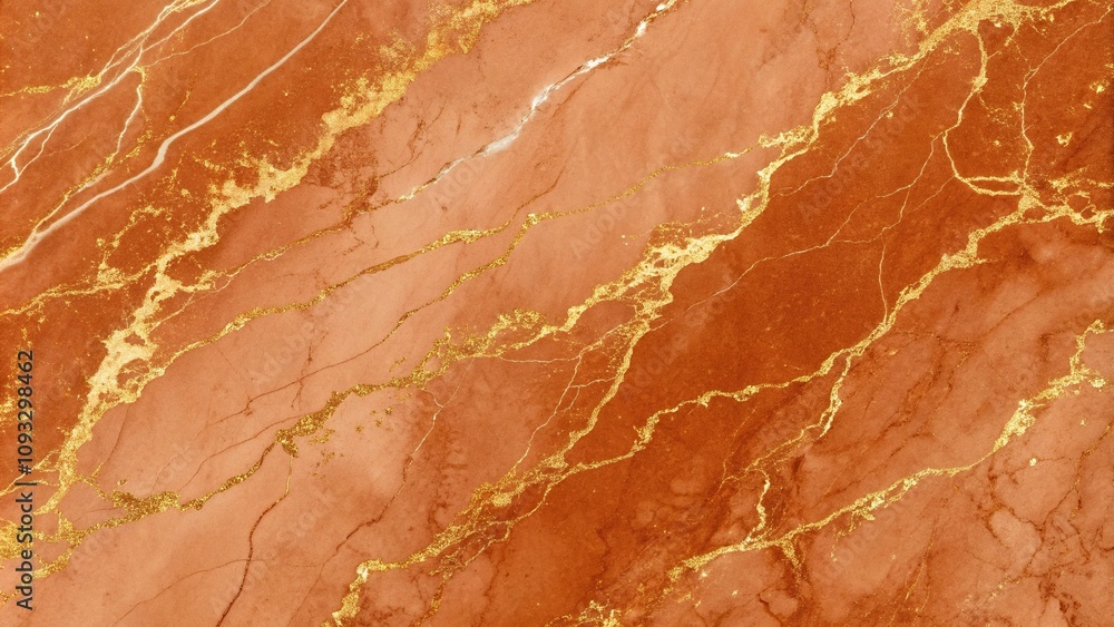 Fototapeta premium Burnt orange marble background with gold veining and subtle watercolor texture, design, natural, abstract, texture, watercolor