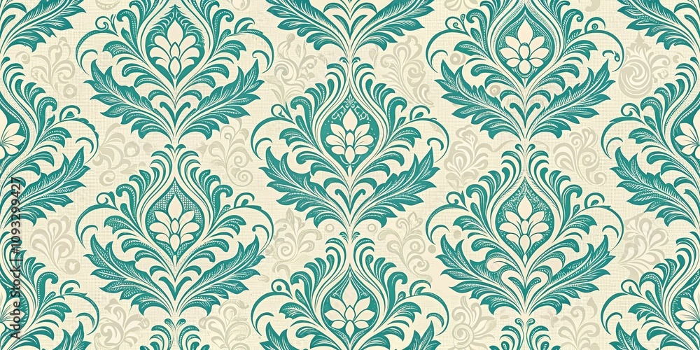 Fototapeta premium Damask seamless wallpaper background, vintage aesthetic, refined design, elegant damask pattern, classic look