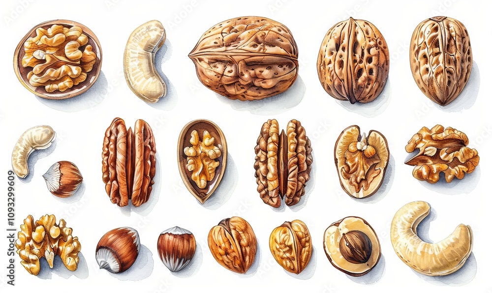 Enjoy a beautifully arranged collection of assorted nuts, including almonds, walnuts, and cashews. This digital illustration showcases their natural colors and textures, ideal for health enthusiasts Enjoy a beautifully arranged collection of assorted nuts, including almonds, walnuts, and cashews. This digital illustration showcases their natural colors and textures, ideal for health enthusiasts