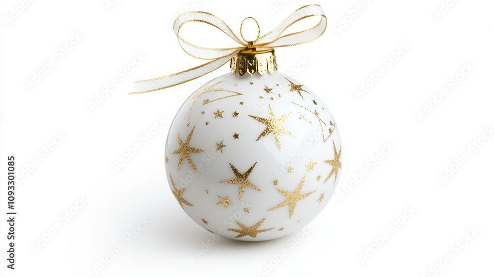 white christmas ball with golden star pattern isolated on white white christmas ball with golden star pattern isolated on white