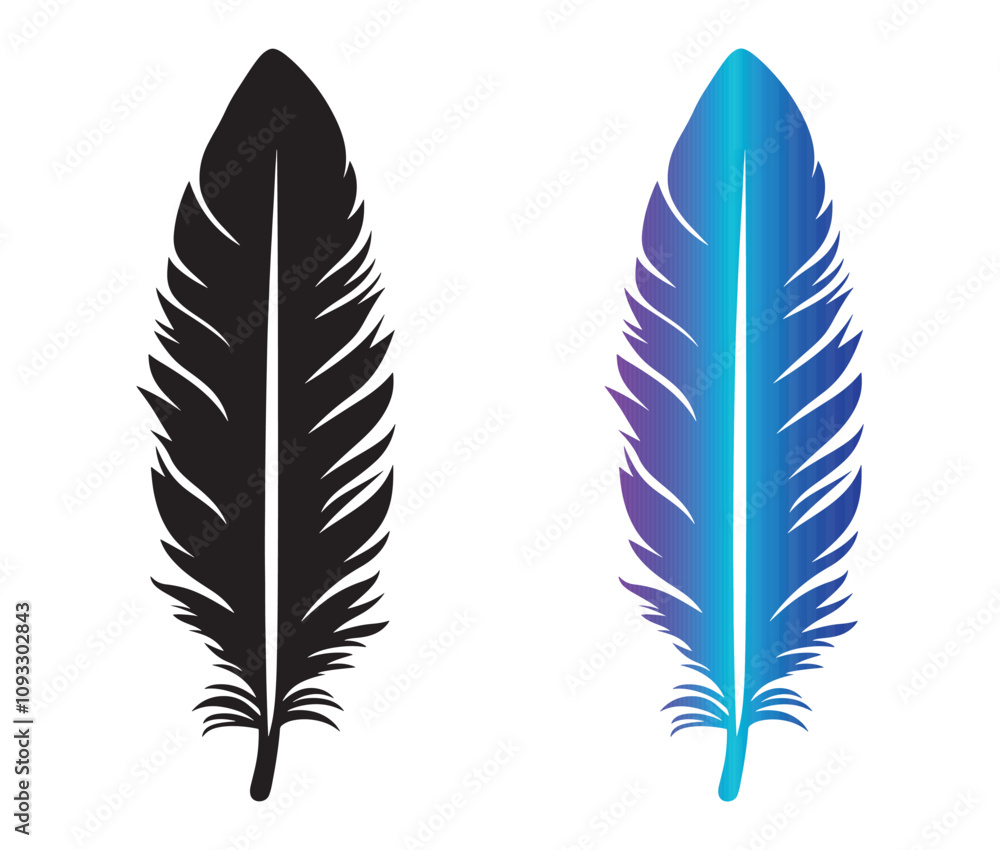 Fototapeta premium Cartoon feather isolated on white background, Feather silhouette icon