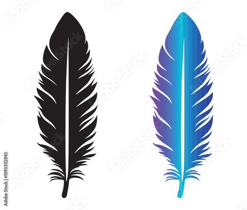 Cartoon feather isolated on white background, Feather silhouette icon