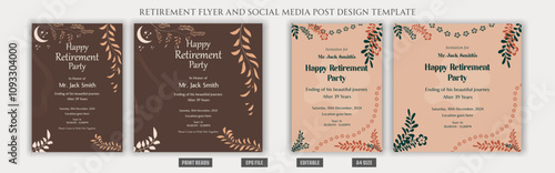 Happy Retirement party flyer poster traditional boho bohemian style celebration festive element vector resources eps pension savings vacation beach chill weekend elder vintage old senior citizen grand