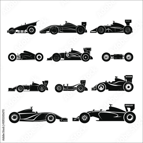 Racing Car Silhouette Bundle Set, Race Car Silhouette