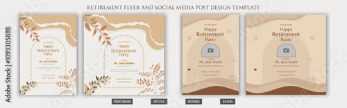 Happy Retirement party flyer poster traditional boho bohemian style celebration festive element vector resources eps pension savings vacation beach chill weekend elder vintage old senior citizen grand