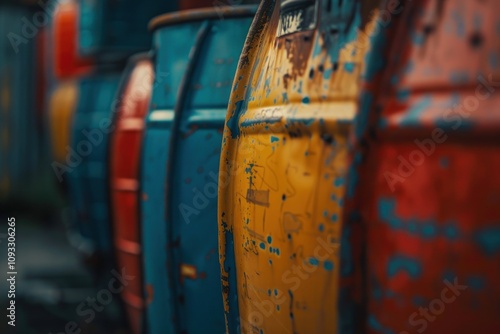 Wallpaper Mural Close-up of weathered, colorful barrels with chipped paint. Torontodigital.ca
