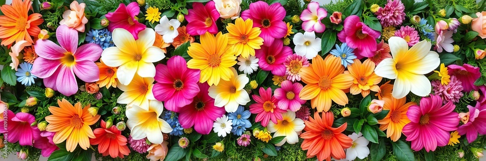 A beautiful flower garland with a variety of colorful blooms and lush greenery, fresh flowers, colorful blooms A beautiful flower garland with a variety of colorful blooms and lush greenery, fresh flowers, colorful blooms