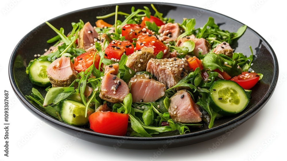 Tasty tuna salad plate isolated on white background Tasty tuna salad plate isolated on white background