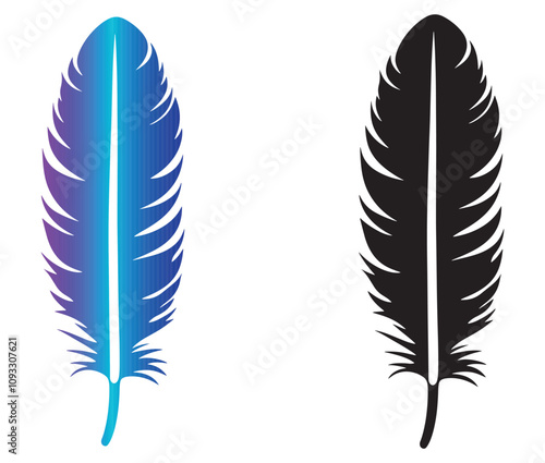 Cartoon feather isolated on white background, Feather silhouette icon