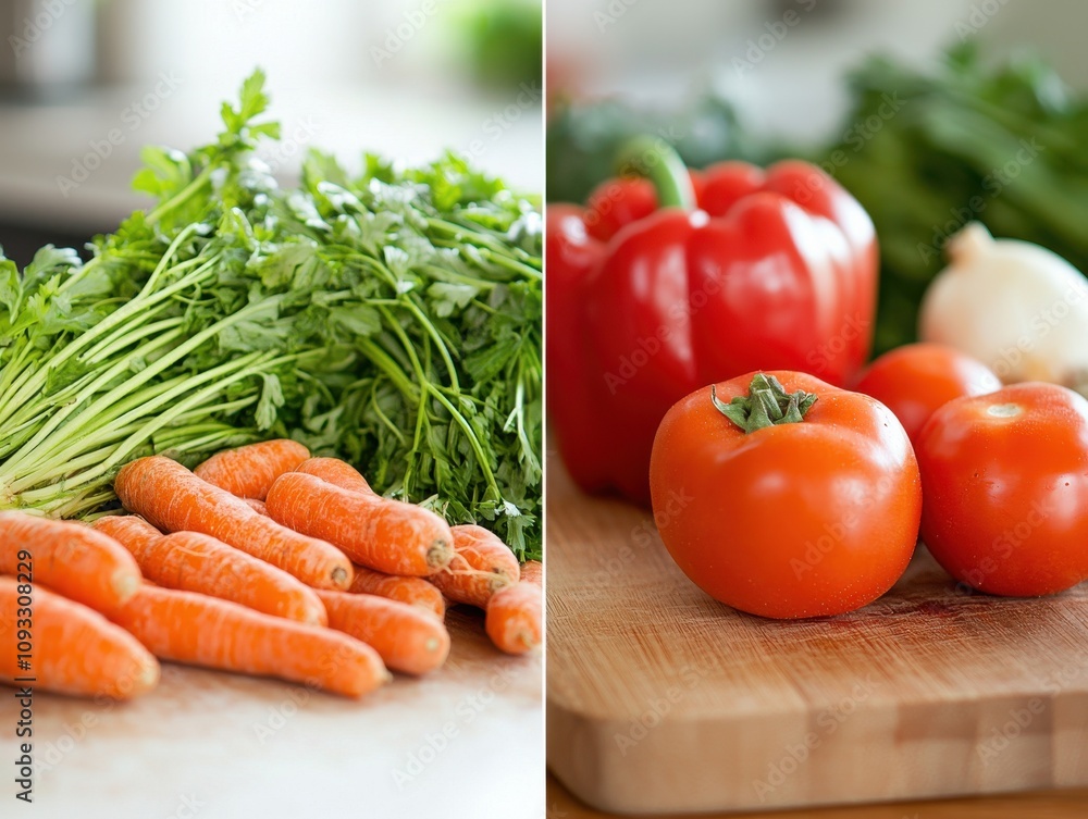 Fresh vegetables display kitchen table food natural light close-up healthy eating Fresh vegetables display kitchen table food natural light close-up healthy eating